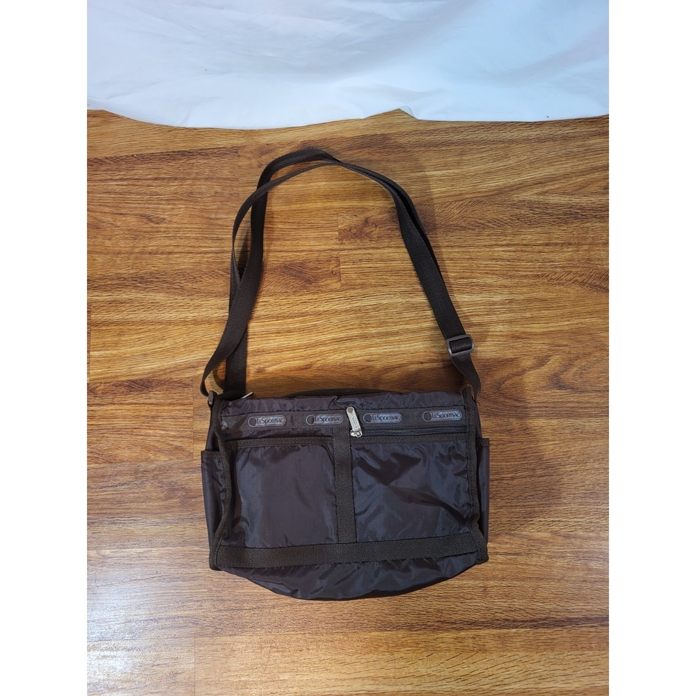 Vtg LeSportSac brown nylon deluxe everyday expandable crossbody bag travel bag